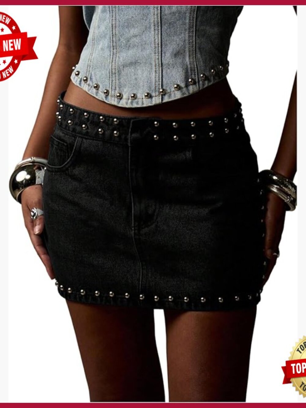 Low Waist Studded Denim Mini Skirt Y2K Bodycon Streetwear